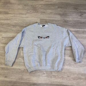 Vintage 90s No Fear Sweatshirt Eyes Gray Size L Embroidered Motto Y2k Skate